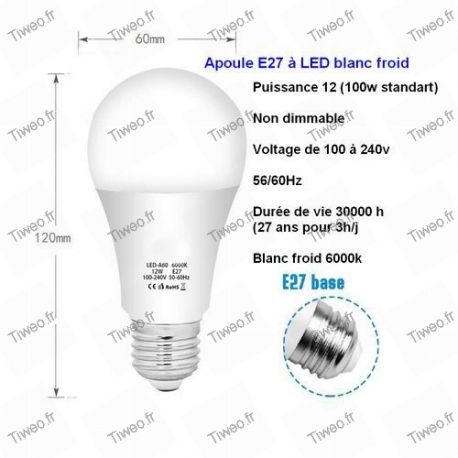 SanGlory Ampoule LED E27 Blanc Froid 6000K, 13W Ampoule E27 Mais,  équivalent Halogène E27 100W, 1400LM, Angle du Faisceau 360°, AC 175-265V,  Non Dimmable, Lot de 4 : : Luminaires et Éclairage