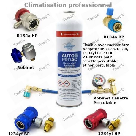 Kit recharge climatisation R134, R1334yf et R12 Professionnel